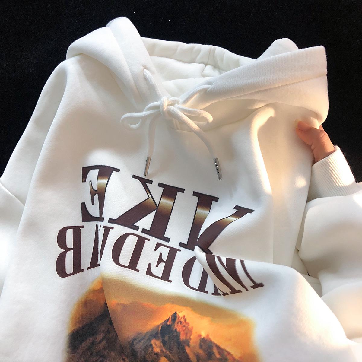 Худи из флиса в корейском стиле на осеньзиму - Свободный крой унисекс с принтом 3XL 2000₽