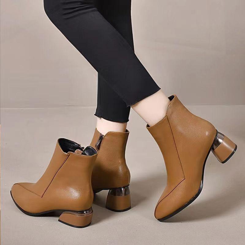 Fashion Ankle Boots for Women Autumn Winter Fur Elegant With Medium Heels Woman Short Shoes Footwear High Quality On Offer Booties Pu 39