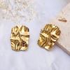 Cold wind stainless steel stud earrings niche design titanium steel K gold irregular square pleated earrings