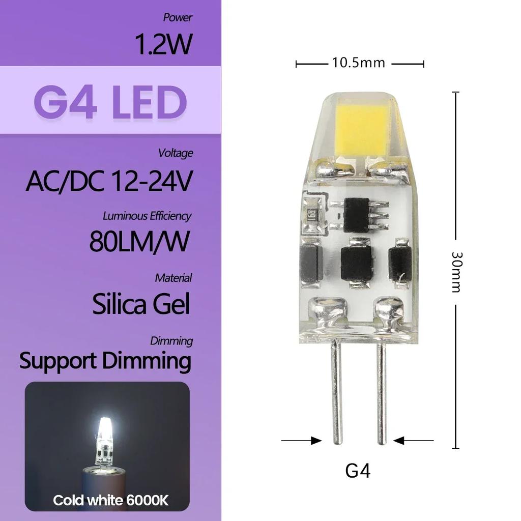 High Light LED MINI G4 AC DC 12V 24V Low Power 1.2W 1.4W 1.5W 2W 3W Efficiency Strobe Free for Crystal Chandelier Kitchen Toilet
