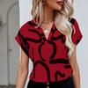 Ladies Summer Short Sleeve V Neck Casual Printed Pullover Blouse Shirt Top