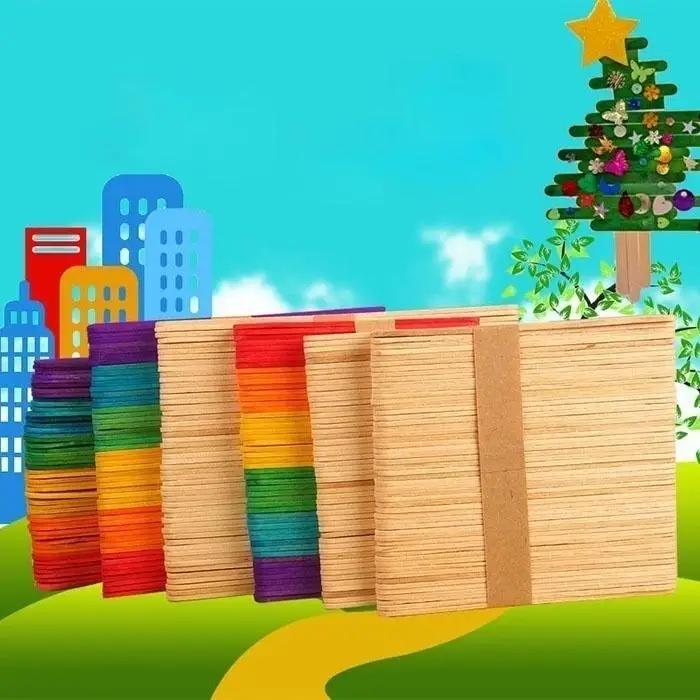 Neue 50 Stück/Los Farbige Holzstäbchen Naturholz Eisstiele Kinder DIY Werkzeug