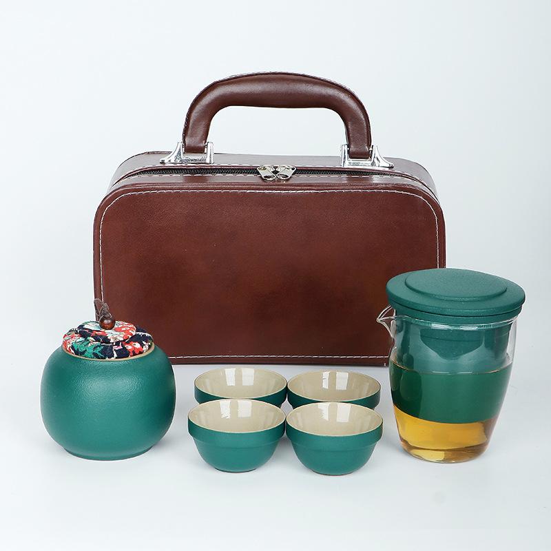 Tragbares Reise-Teeset, kleines Set, Outdoor-Teetasse, ein Kännchen, drei Tassen aus Glas-Express-Tasse, Teekannengeschenk