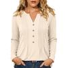 Women's Casual Long Sleeve Shirt with Pleated V-Neck for Everyday Wear
