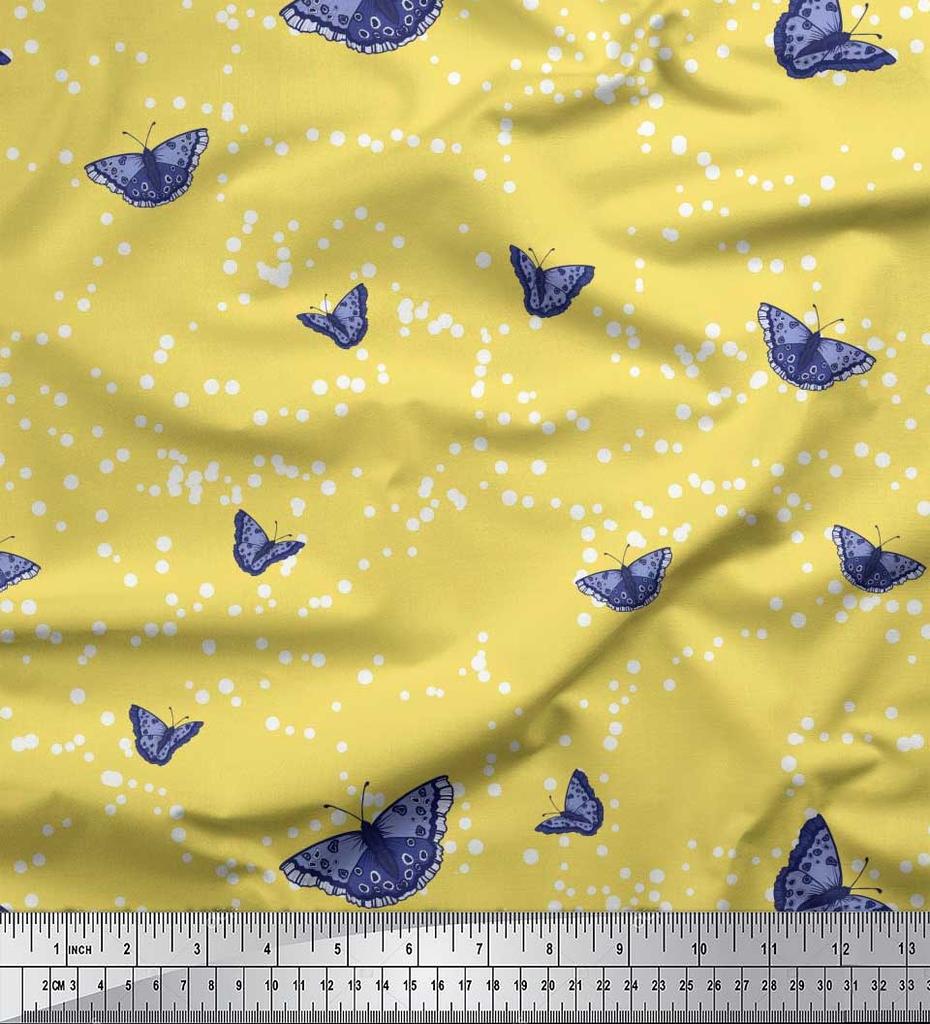 Soimoi Red Japan Crepe Satin Fabric Dot & Butterfly Print Fabric by the metre 42 Inch