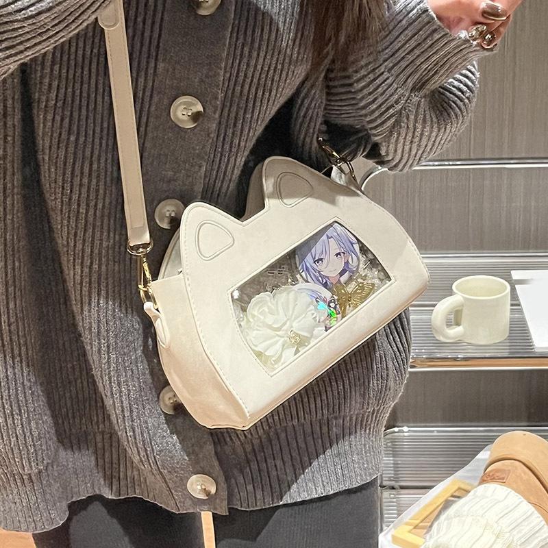 SCIONE New Cat Ear Soft Cute Shoulder Bag Fashion Cartoon Crossbody Bag Personality Transparent Splicing Joker Crossbody Bag