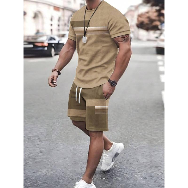 

Мужской комплект с принтом в полоску 3D, летняя повседневная мужская футболка с коротким рукавом, модные пляжные шорты для городских улиц 6XL