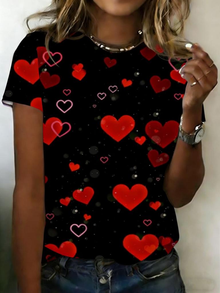 Summer Fashion Leopard Heart 3D Print T-Shirts Women's Round Neck Short Sleeve T Shirt Tees Harajuku Y2K Tops Female Clothing