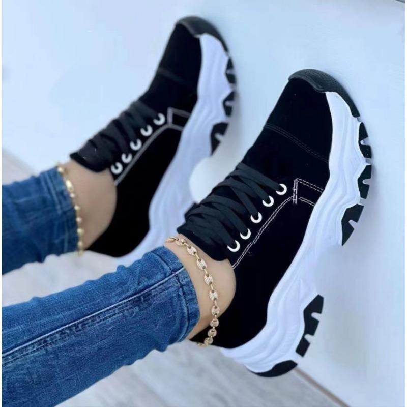 New platform color matching lace-up canvas shoes women's large size low-top casual single shoes sports shoes