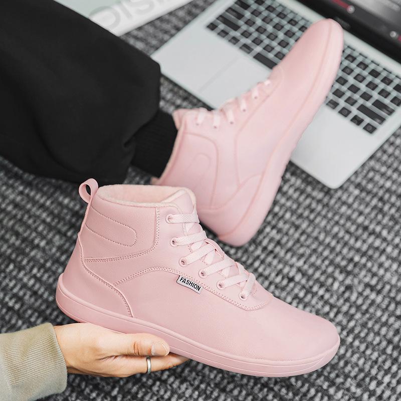 New couple wide-headed snow boots velvet high-top sneakers men's winter cotton shoes women's wide-last barefoot shoes