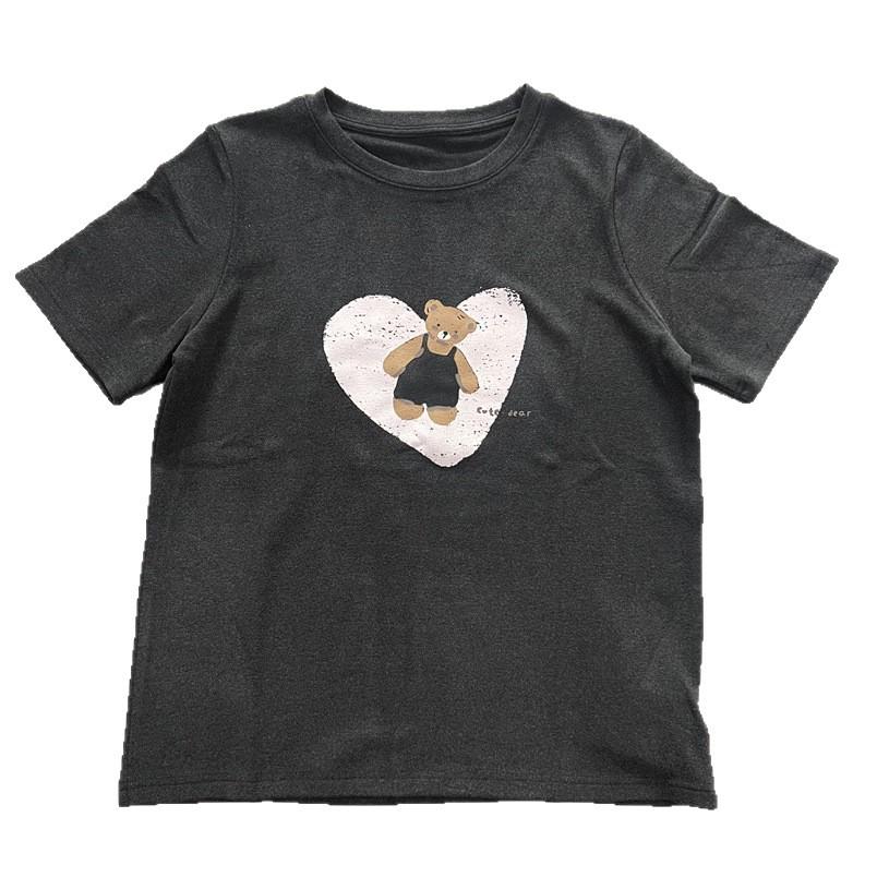 American Cartoon Heart Bear Print Women's Loose Short Sleeve Spring T-shirt