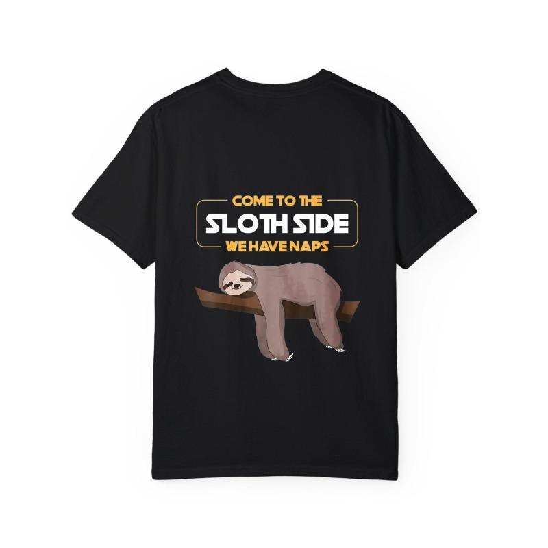 Crew Neck T Shirt White Sloth Graphic and Text Come To The Sloth Side We Have Naps Casual Wear for Men and Women
