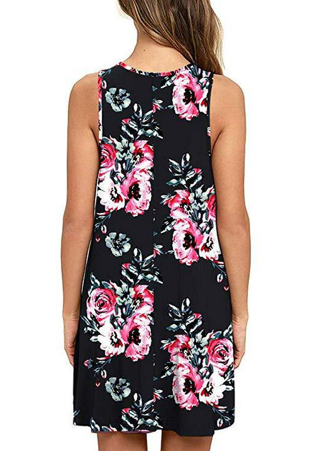 2020 Sleeveless European-American Floral Pocket Beach Dress