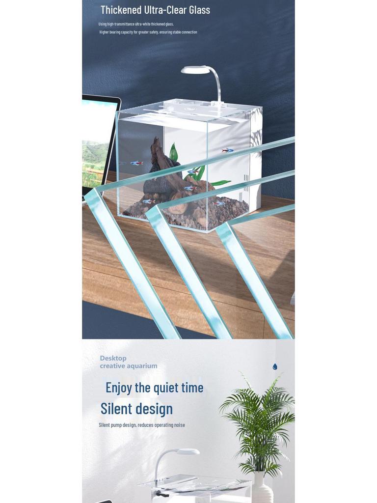 Compact Ultra-White Glass Fish Tank with Back Filter - Minimal Maintenance Desktop Aquarium for Goldfish