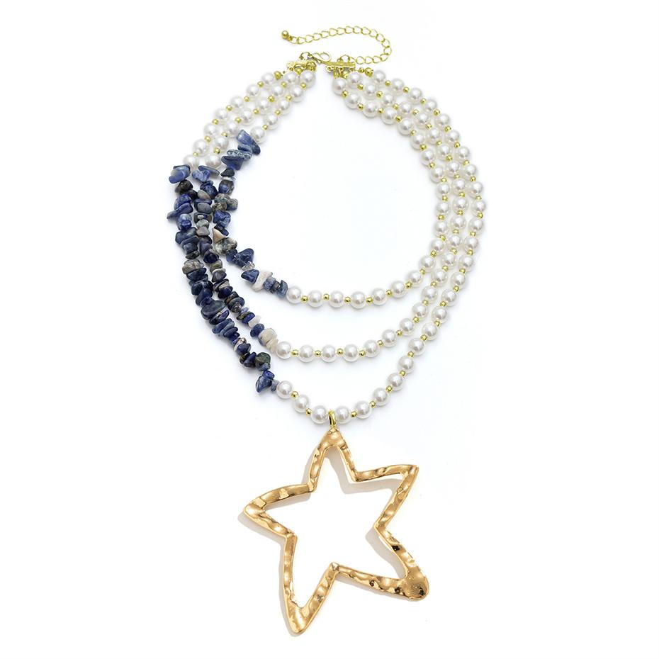 Übertriebene Großer Stern Anhänger Choker Halskette für Damen 2026 Trend Boho Imitation Perlen Stein Kette Grunge Schmuck Steampunk Geschenk