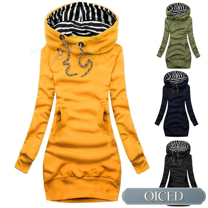 QICED Women's Fashion Casual Solid Color Print Autumn Winter Long Sleeve Hoodie Casual Chic