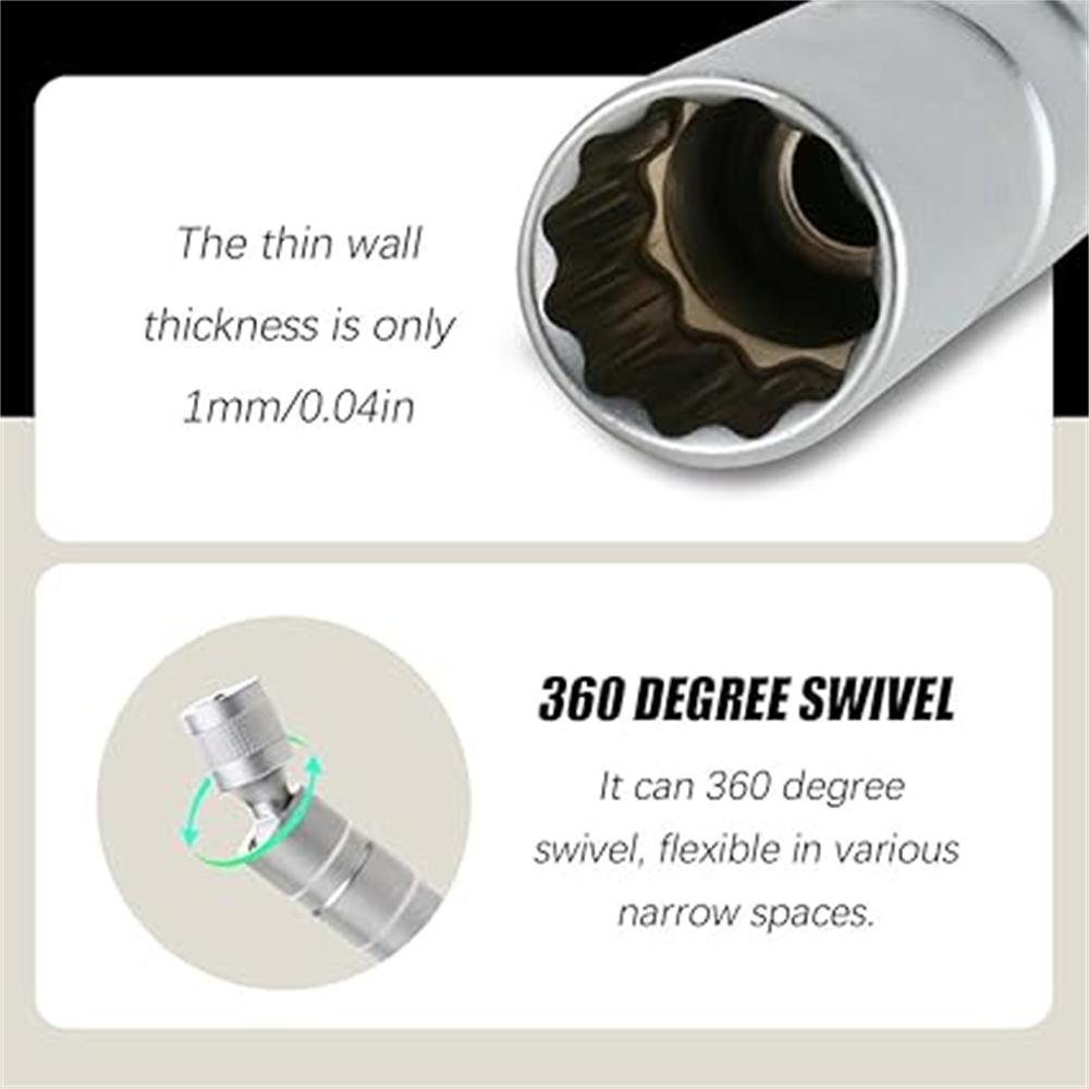 Sada nástrčných klíčů na zapalovací svíčky do auta Prodloužený univerzální kloub Magnetický klíč Nástroj pro demontáž 3/8" pohon CR-V 12-hran 14mm