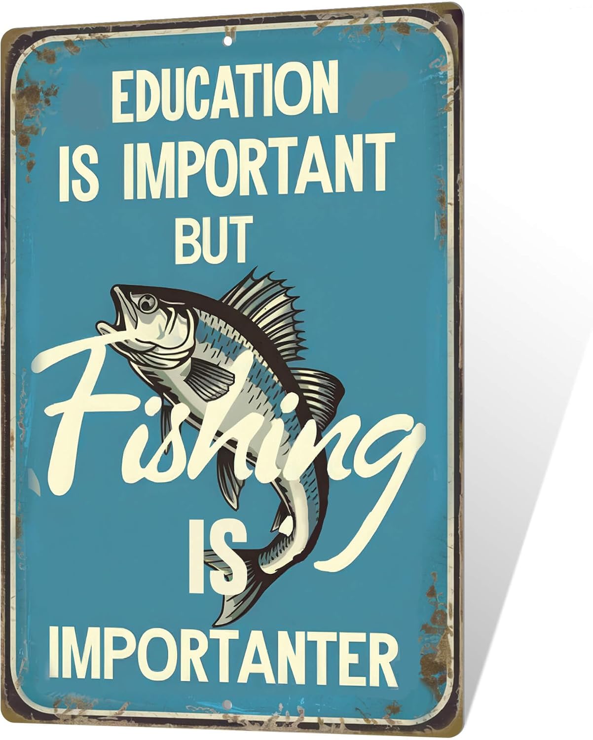 

Putuo Decor Funny Fishing Sign Education Is Important But Importanter Metal Tin Signs Wall Gone For Lake House Man Cave aluminum 20x30cm
