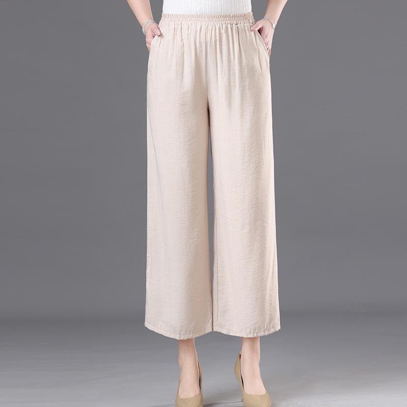 Elastic Waist Summer Pants for Middle-Aged & Elderly Women - Loose, Straight, Nine-Point Casual Style