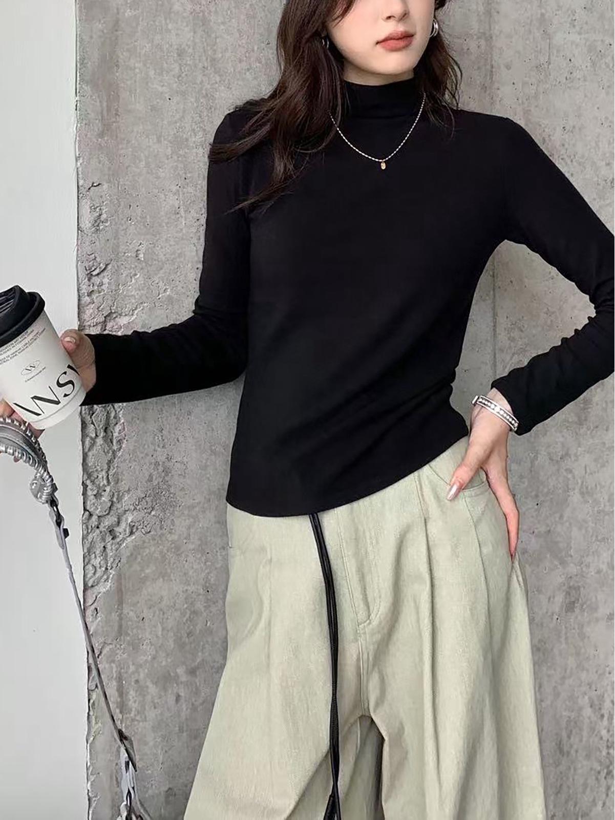 

25 Новая универсальная футболка-базовый слой с длинным рукавом на осень/зиму с воротником-стойкой - Теплый топ 29003 Large