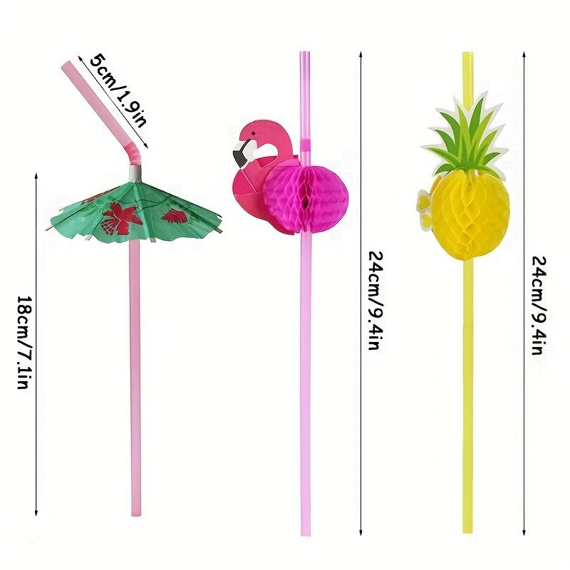 25pcs Flamingo Umbrella Pineapple Theme Disposable Plastic Straw Tropical Summer Beach Outdoor Camping Decoration Party Supplies