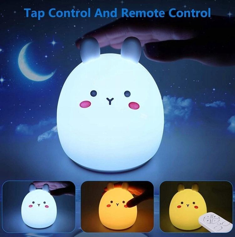 Soft rabbit lamp with remote control Silicone for children multicolor USB