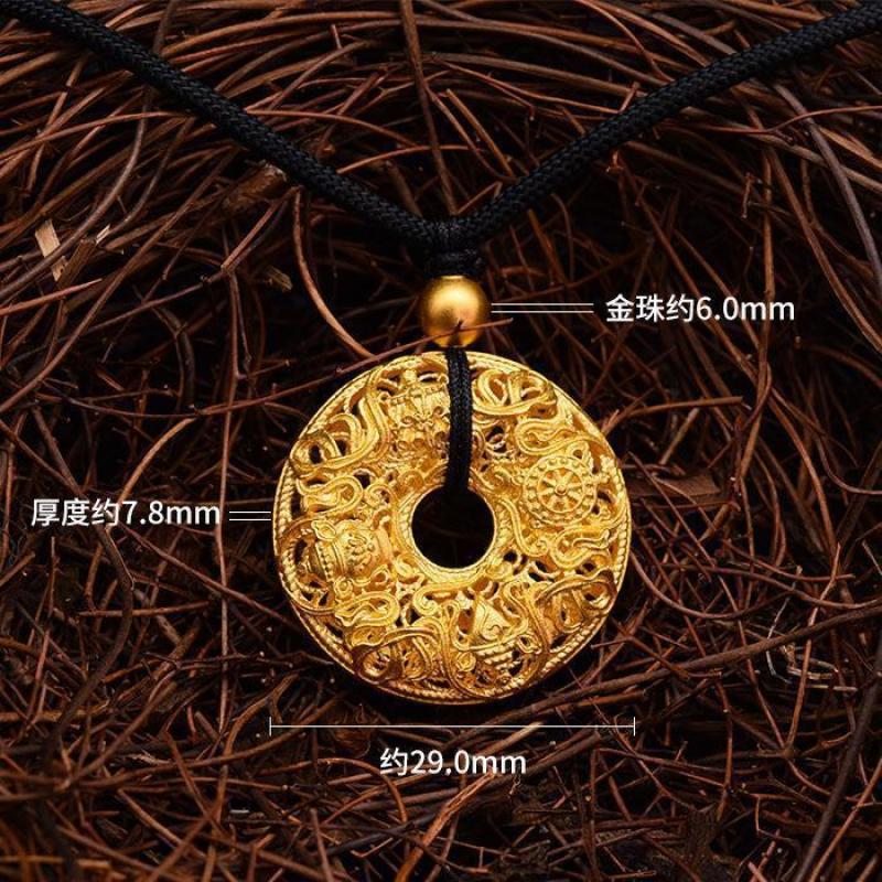 Gold Color Necklace with Ancient Buddhist Eight Treasures and Safe Buckle Pendant for Men and Women