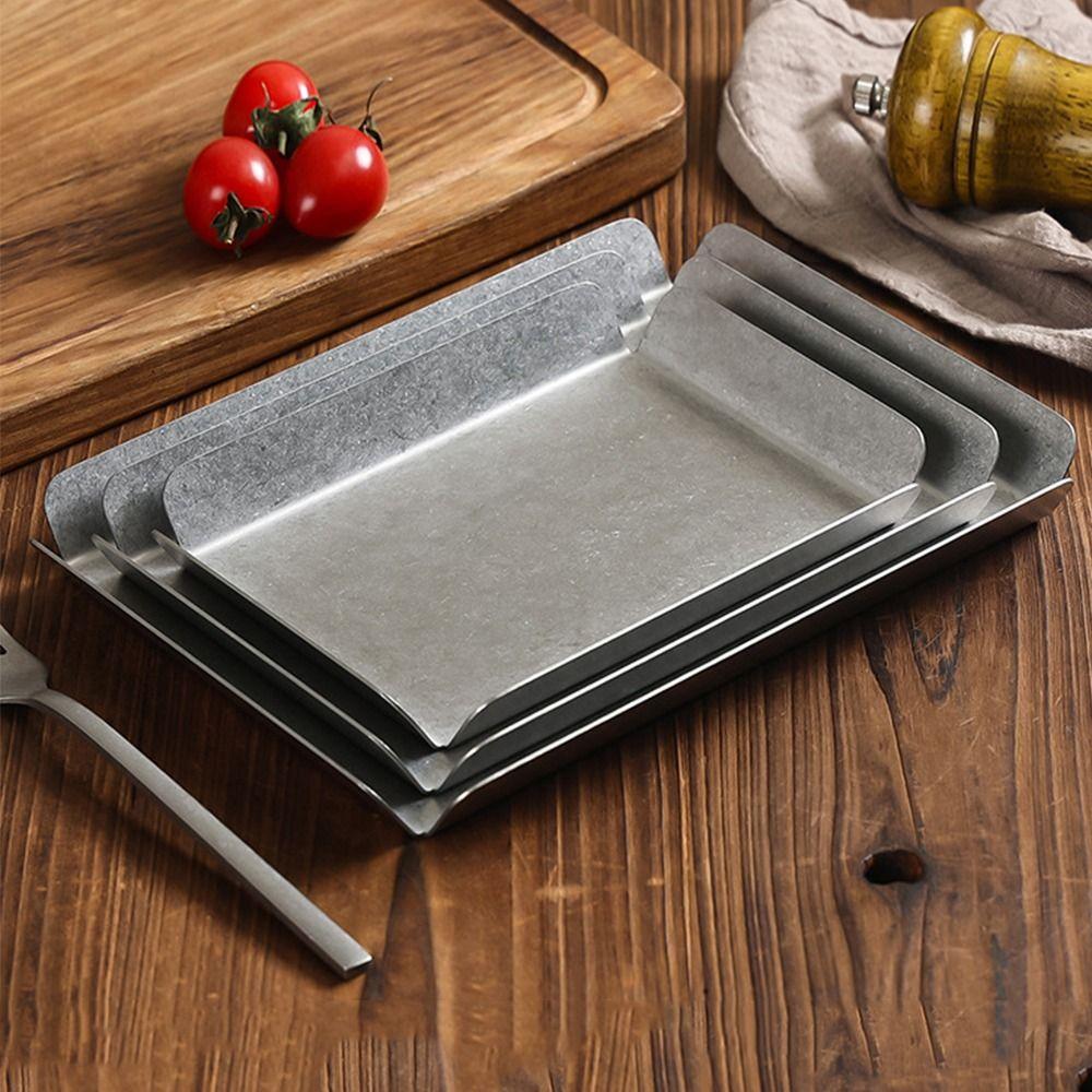 Snow Grey Stainless Steel Serving Tray Rust Resistant Steak Dish Serving Platter Dessert Serving