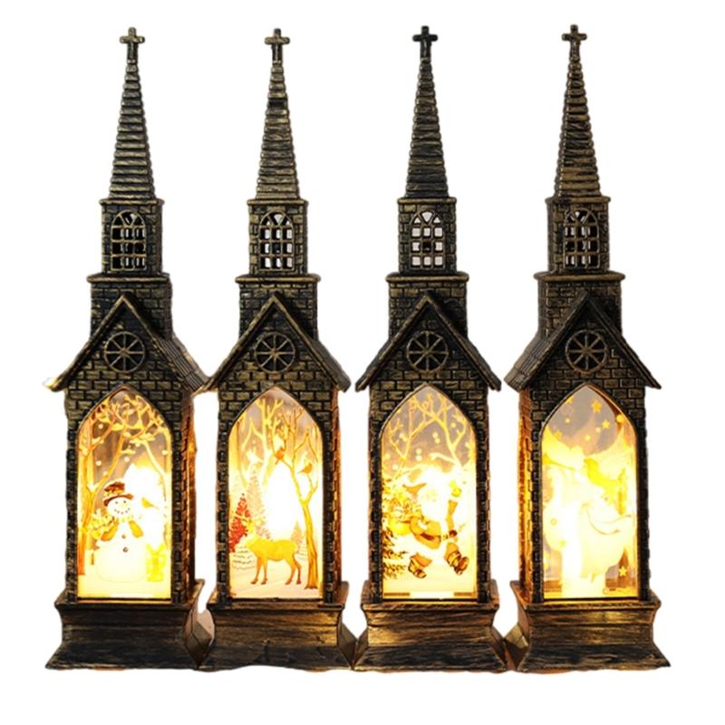 

Creative Christmas Figurines 4Pieces Illuminating Church House Ornaments Night Light Lanterns for Interior Decoration 1