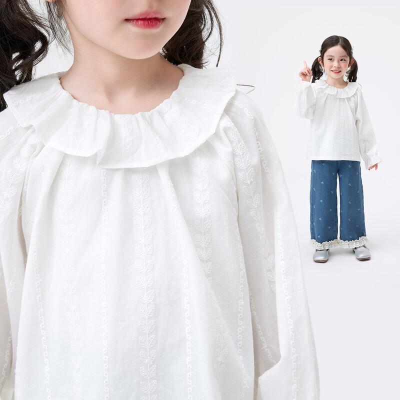 Little Yinman Girls  Pure Cotton Lace Round Neck Shirt 130