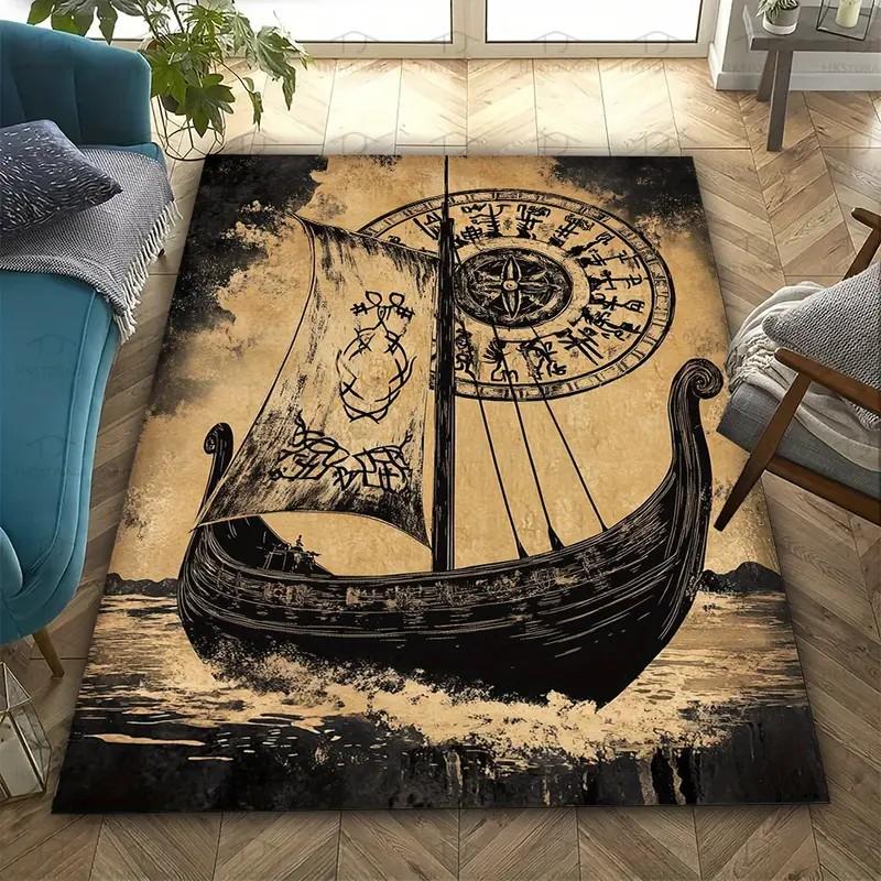 

Viking Rune Mythology Area Rug – Non-Slip Nordic Inspired Carpet for Living Room Bedroom, Indoor Floor Mat Decor 60*90cm
