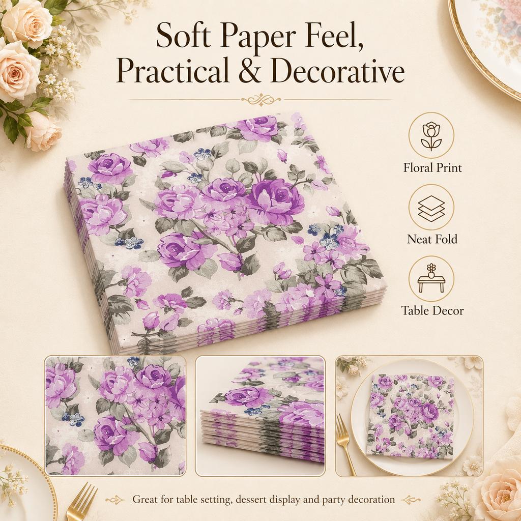 Vintage Floral Rose Paper Napkins 20Pcs Party Table Decor