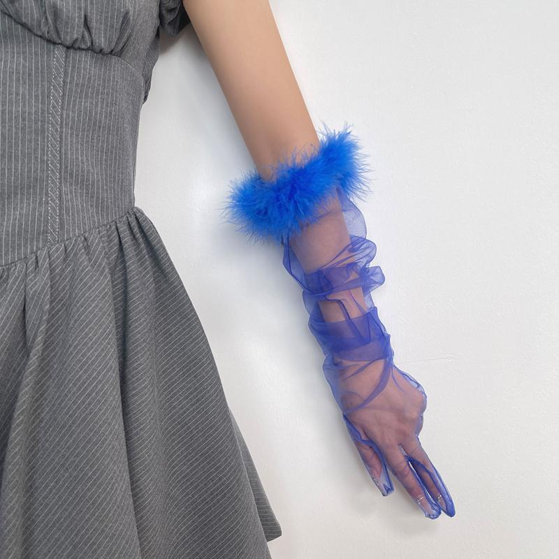 Summer Feather Gauze Thin Sunscreen Long Gloves Personality Tulle Sheer Bride Wedding Gloves Party Accessories
