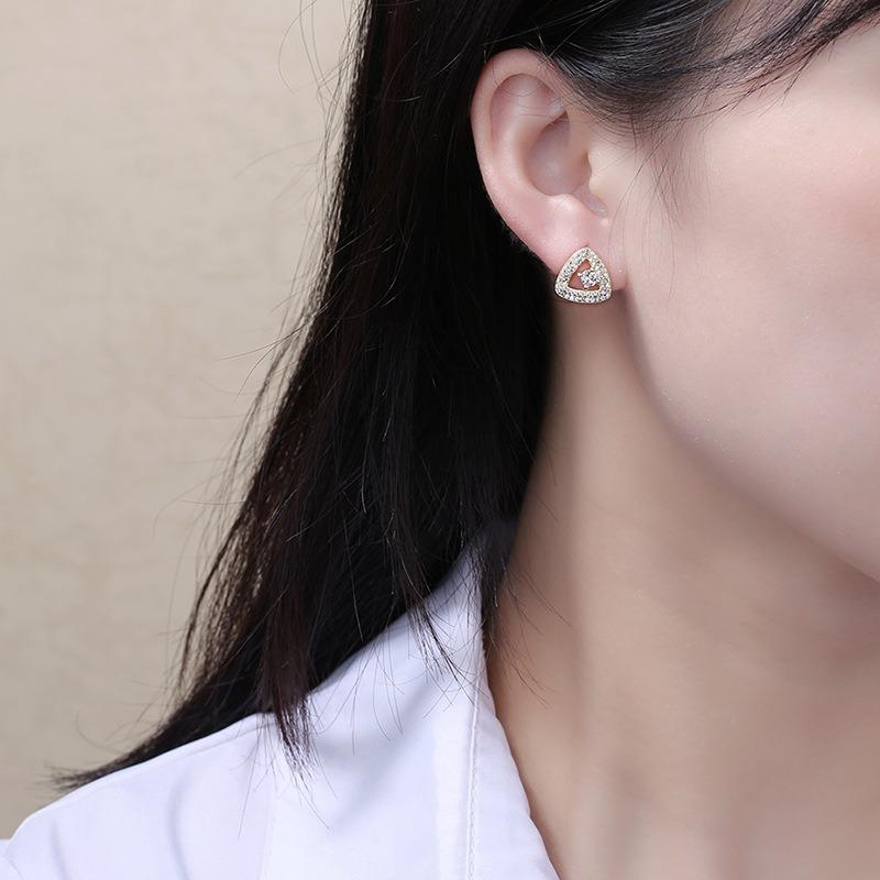 Popular Stud Earrings Sterling Silver High-end Triangle Full-inlaid Zircon Earrings Fashionable Women's Earrings