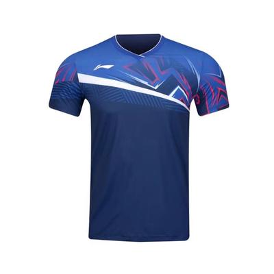 Atmungsaktives Feuchtigkeitstransportierendes Schnelltrocknendes Badminton-Shirt Herren Tops Tiefmarineblau AAYV023-1