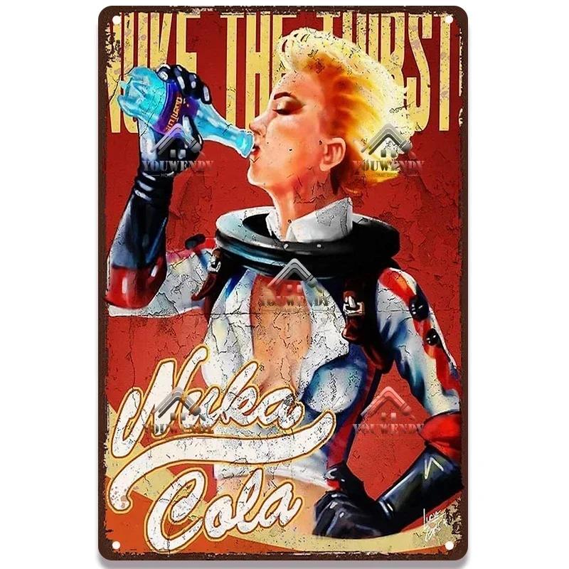 Nuka Cola Drink Posters Metal Sign - Ultimate Wall Decor for Pub Gaming Vibes, Retro Game-Themed Metal Art
