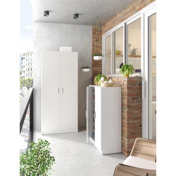 Meuble à chaussures armoire BASIC - 2 portes + 6 étagères - Mélaminé blanc - 30 paires - L75 x P36 x H101 cm