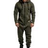 Heren eendelige jumpsuit met capuchon, effen kleur, lange mouwen, winter, warm, casual trainingspak met rits