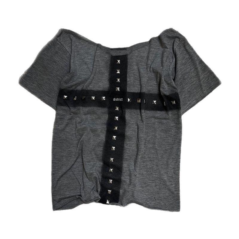 Women's 2025 Summer Punk Gothic Short Sleeve T-shirt with Rivets