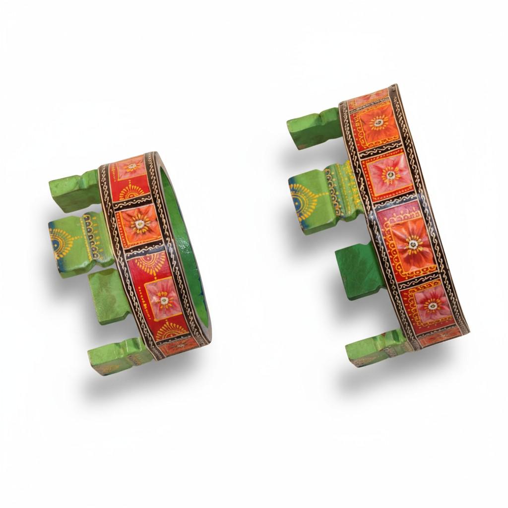 Hand-Painted Wooden Chowki Set of 2 | Indian Rajasthani Bajot Pedestal Stands | Decorative Flower Base for Pooja & Home Decor,Planter Stand