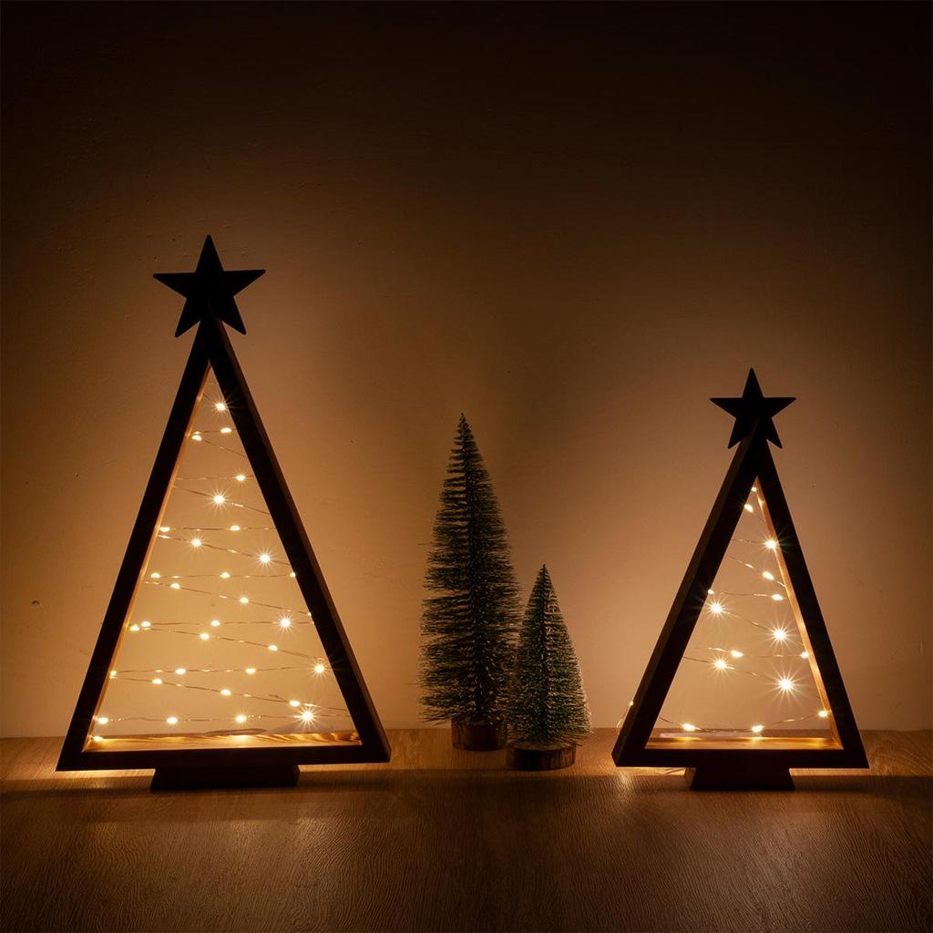 Wooden Luminous Christmas Tree Ornament with String Lights