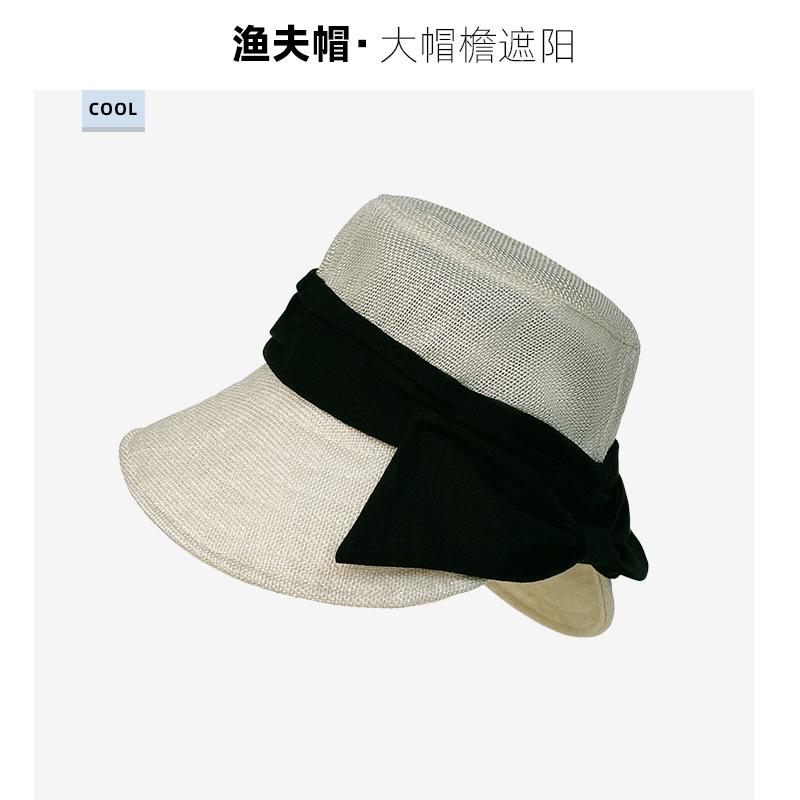 Japanese Cotton And Linen Bow Fisherman'S Hat Children'S Summer Big Eaves Sunscreen Basin Hat Breathable And Light Rear Split Sun Hat