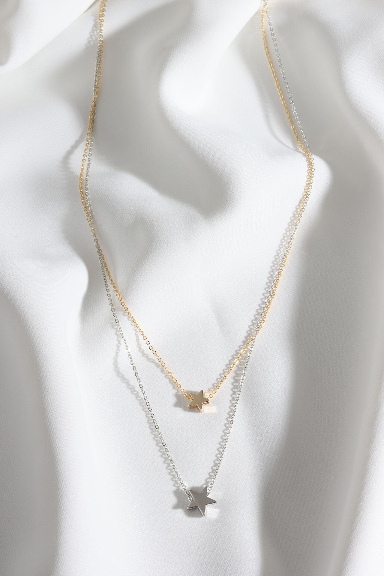 

Набор из двухцветного ожерелья с подвеской в ​​виде 2 звезд