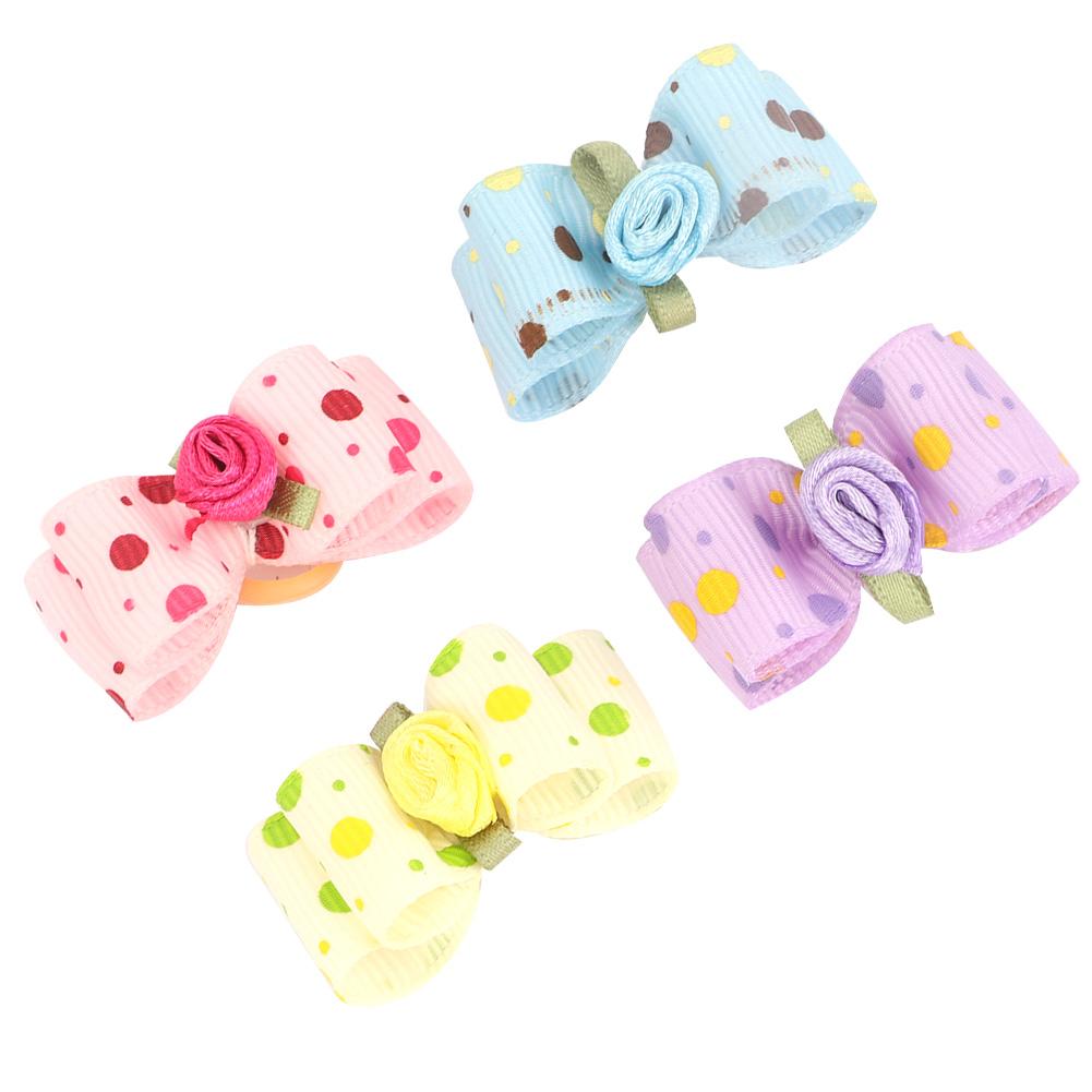 20Pcs Dog Hair Bowknot with Elastic Band Pet Puppy Teddy Grooming Hair Accessories Random Color