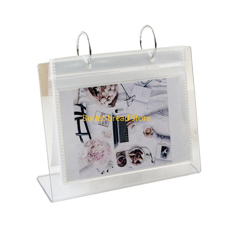 W89C Clear Acrylic Frames 2 Rings Photo Album Binder Desktop Double Sided Album