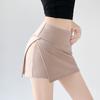 Gray Slit Yoga Skirt and Pants for Women In Summer New Style Waist-hugging and Slimming Hip Skirt Sports and Casual Three-point Short Skirt