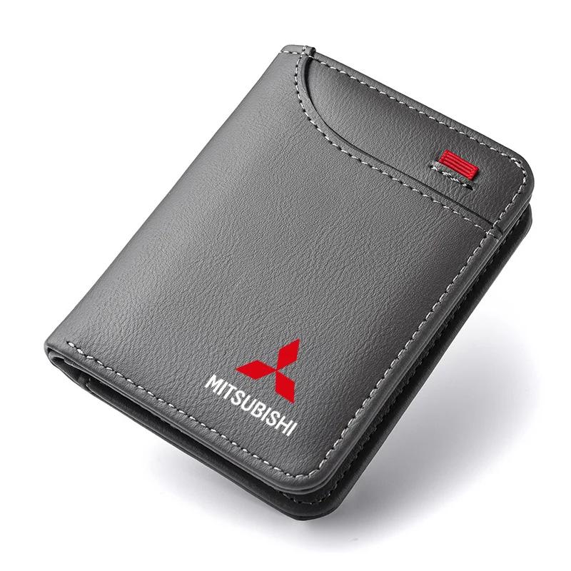 PU Leather Car Wallet Card Holder for Mitsubishi Outlander Lancer ASX Mini Credit Card Case Portable Auto Accessories