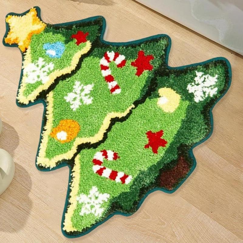 Christmas Bath Mat Snowman Rug Non-slip Cute Cartoon Tree Snowman Design Soft Floor Pad For Toilet Area Shower Bathtub House