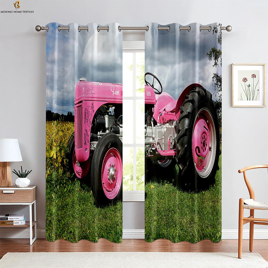 Cool Car Tractor 3d Printed Curtains Suitable For Bedroom Living Room Kitchen Decorative Curtains Easy To Wash And Protect 2 PCS