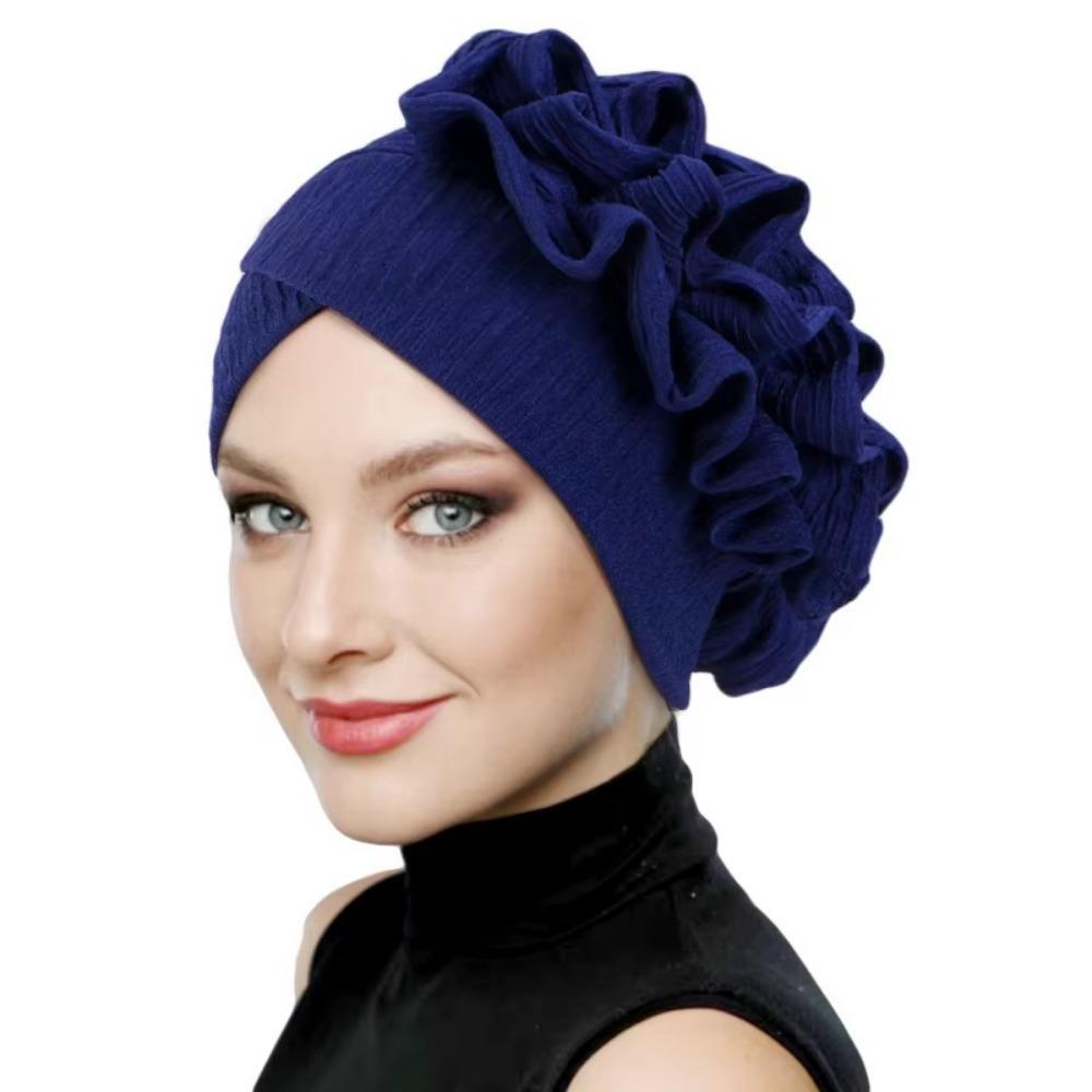 Elastic Flower Turban Hat Ruffle Flower Edge Beanies Hats New Pre Tied Bonnet For Wedding